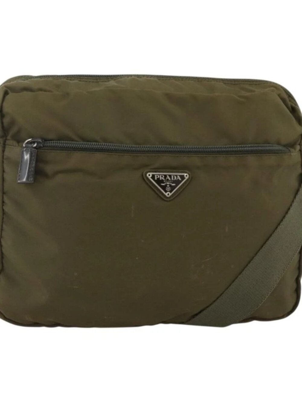 PRADA Shoulder Bag Nylon Khaki Silver Auth INZ058